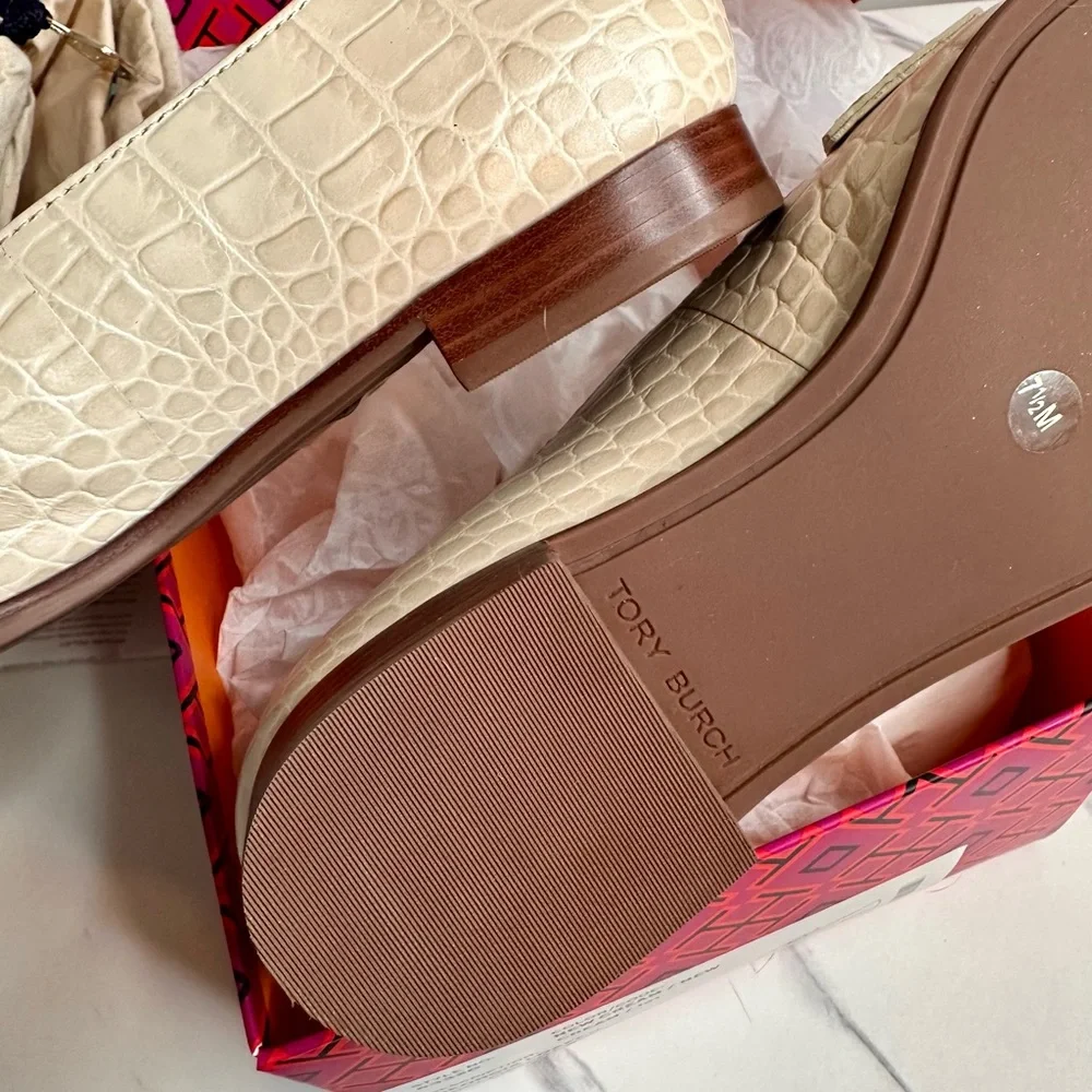 Tory Burch Ivory Croc-Embossed Loafers
